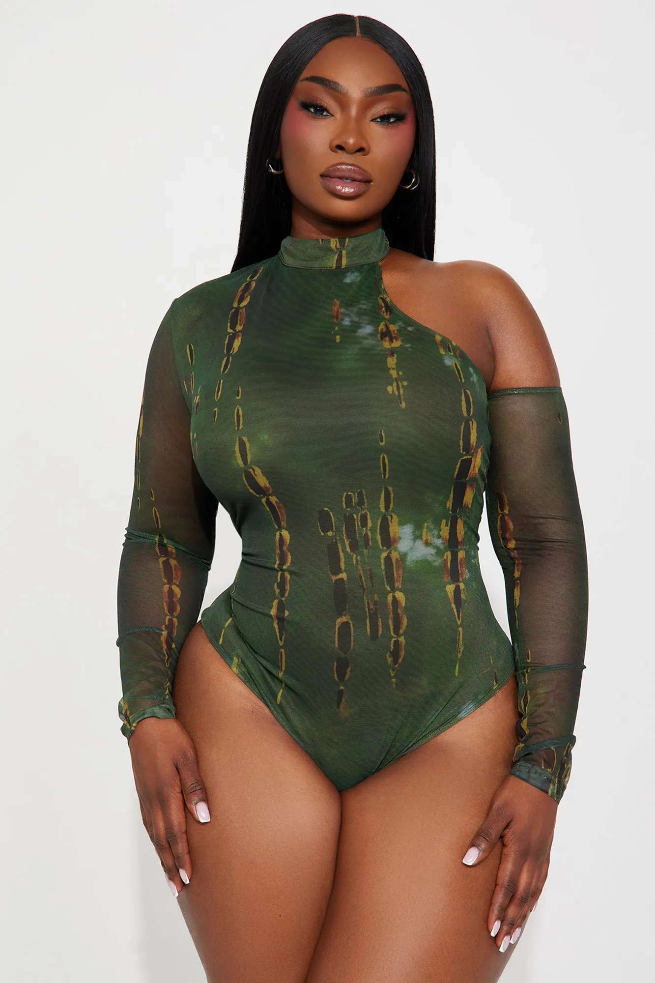 Mood For You Mesh Bodysuit - Olive/combo