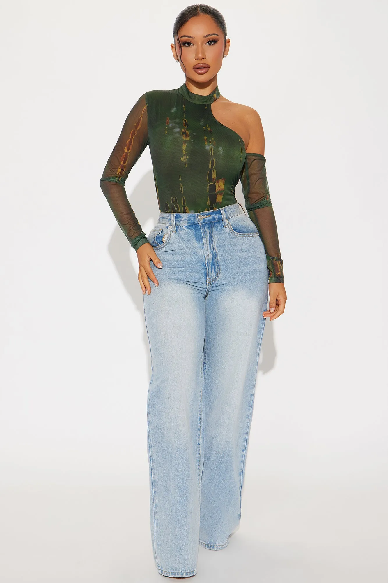 Mood For You Mesh Bodysuit - Olive/combo