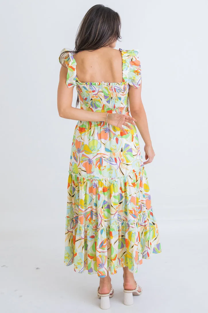 Multi Floral Linen Maxi Dress