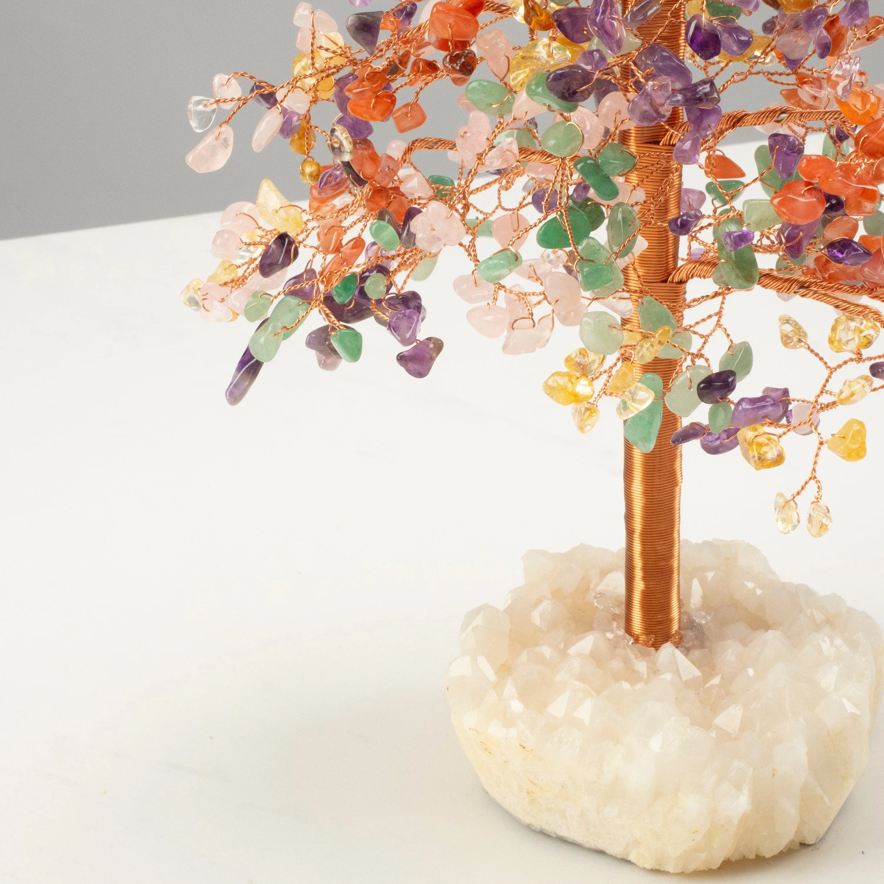 Multi-Gemstone Tree of Life on Quartz Cluster Base