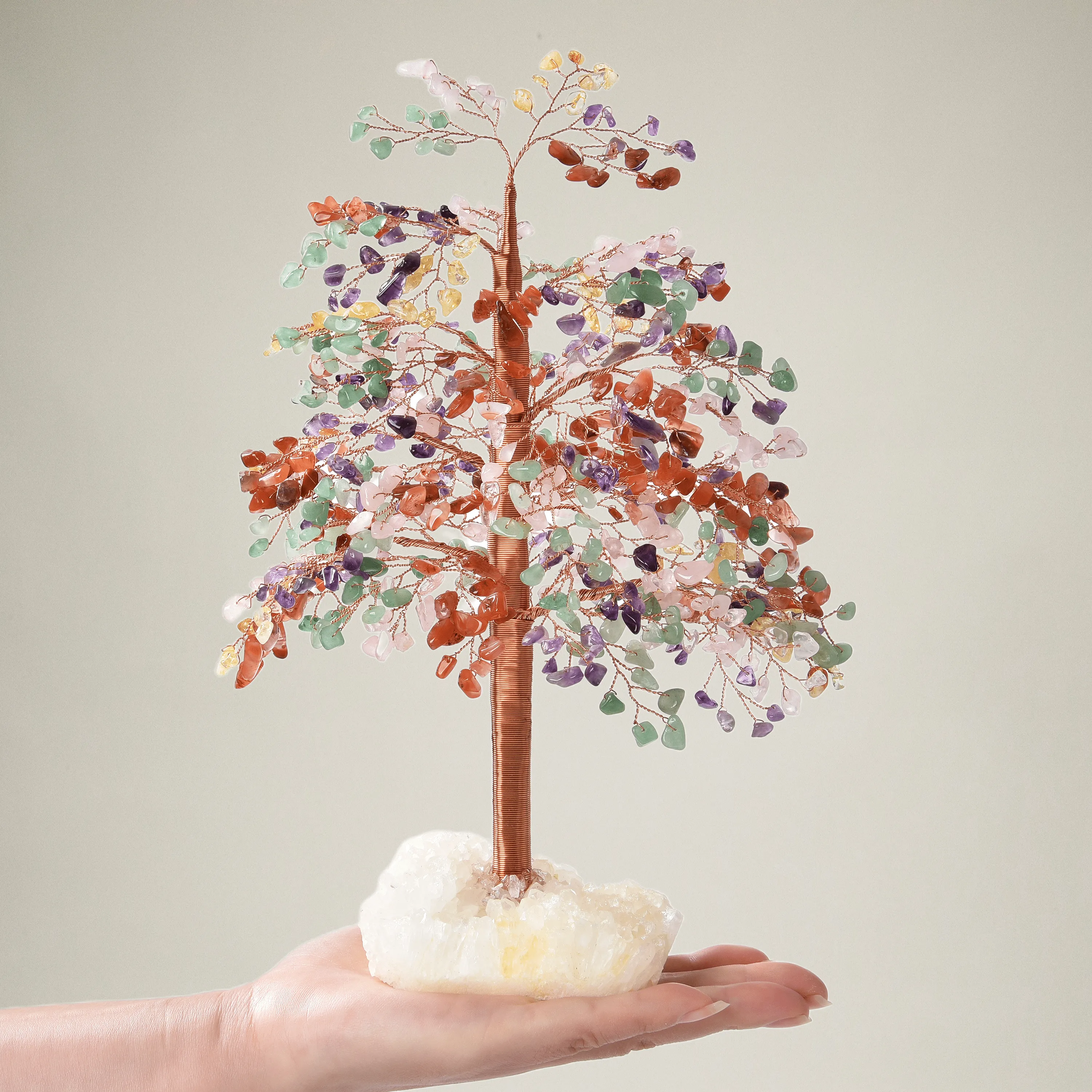 Multi-Gemstone Tree of Life on Quartz Cluster Base