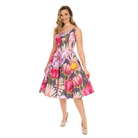 Multicoloured Floral Print Summer Party 50s Swing Dress