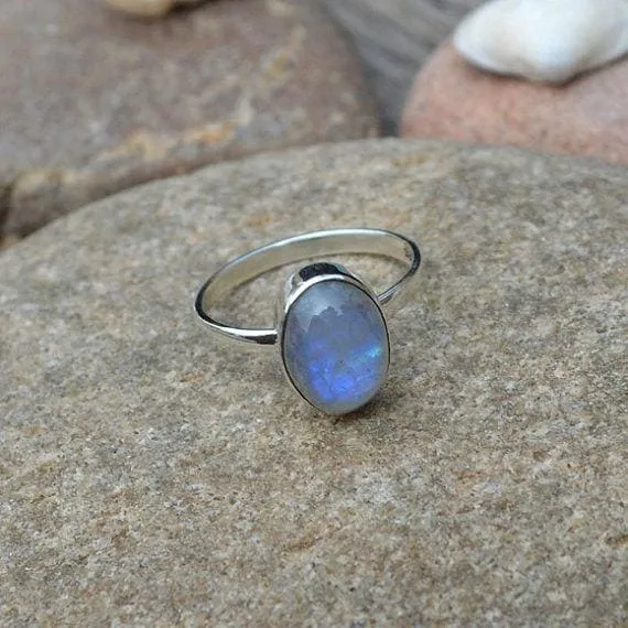 Natural Rainbow Moonstone Gemstone Ring, 925 Sterling Silver Handmade Gift Ring, Moonstone Jewelry, Nickel Free