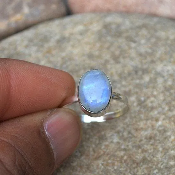 Natural Rainbow Moonstone Gemstone Ring, 925 Sterling Silver Handmade Gift Ring, Moonstone Jewelry, Nickel Free