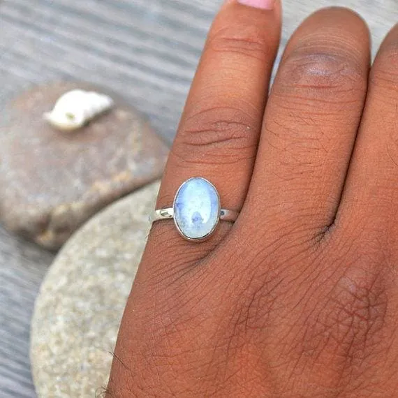 Natural Rainbow Moonstone Gemstone Ring, 925 Sterling Silver Handmade Gift Ring, Moonstone Jewelry, Nickel Free