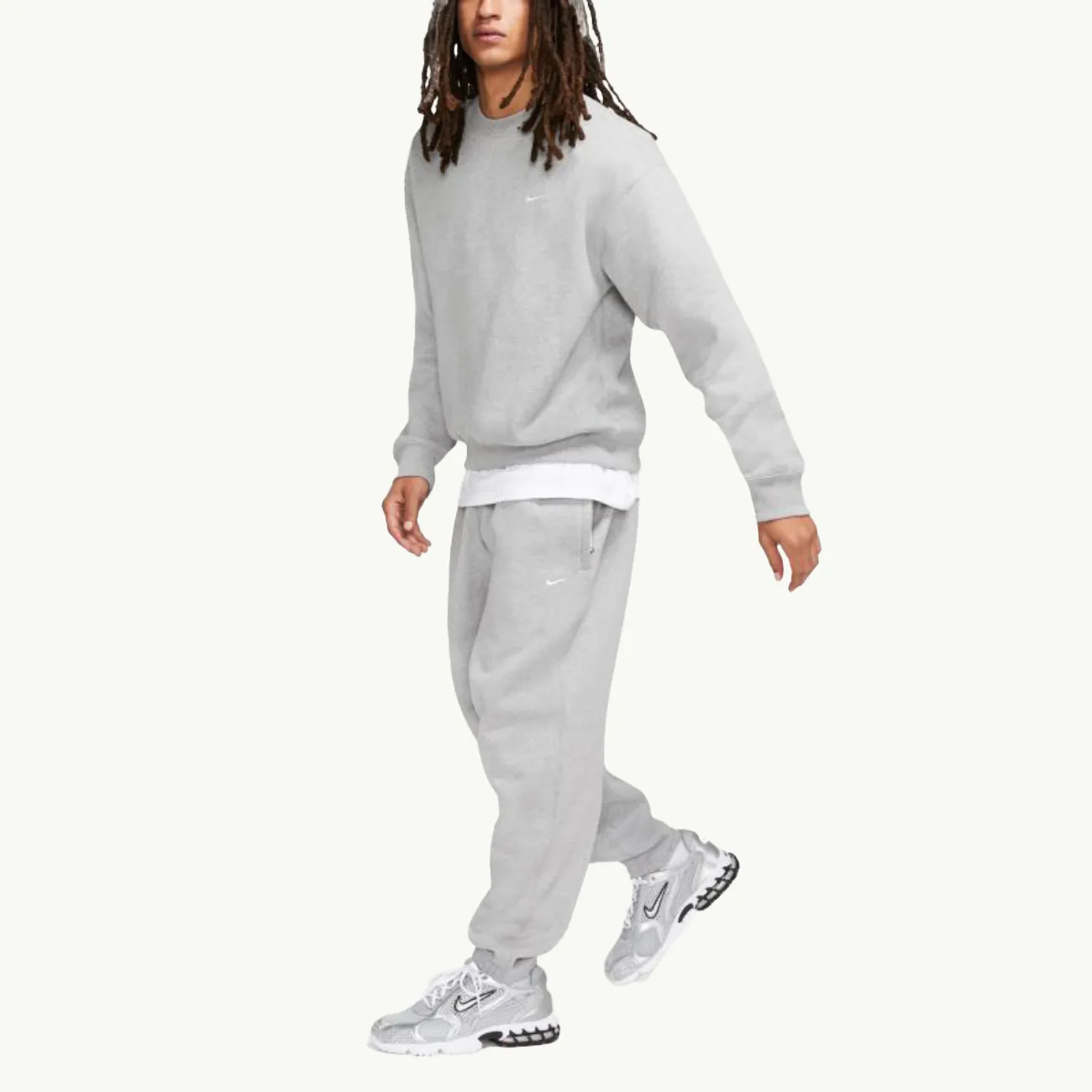 NRG Soloswoosh Fleece Crew - Dark Grey Heather/White