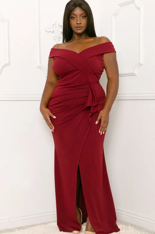 OFF THE SHOULDER WRAP PLUS SIZE MAXI DRESS