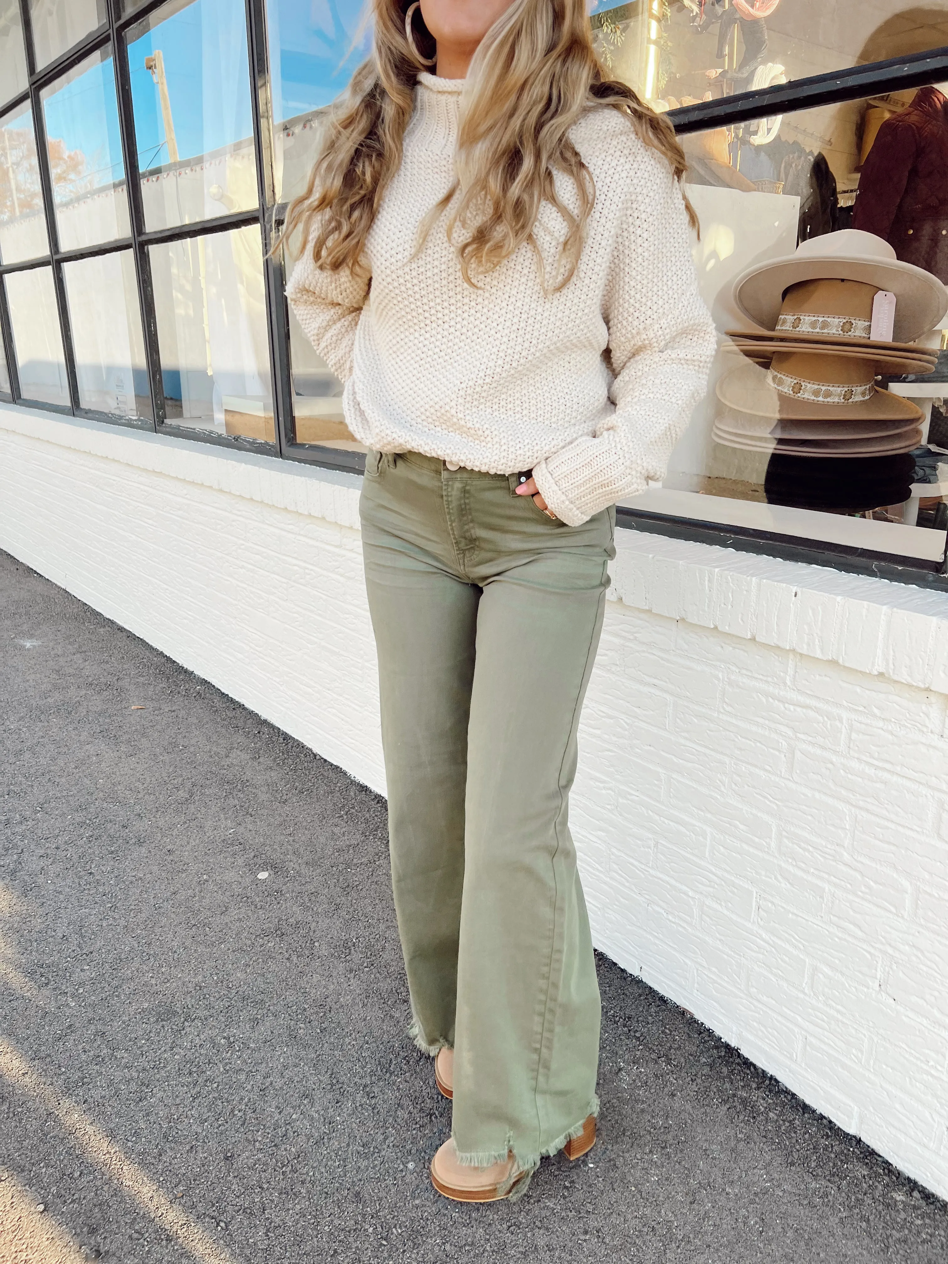 Olive Hi-Rise Wide Leg Jeans