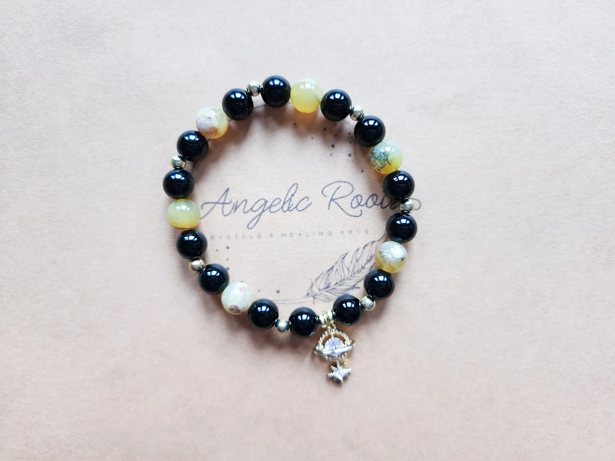 Onyx & Yellow Opal Beaded Bracelet || Reiki Infused