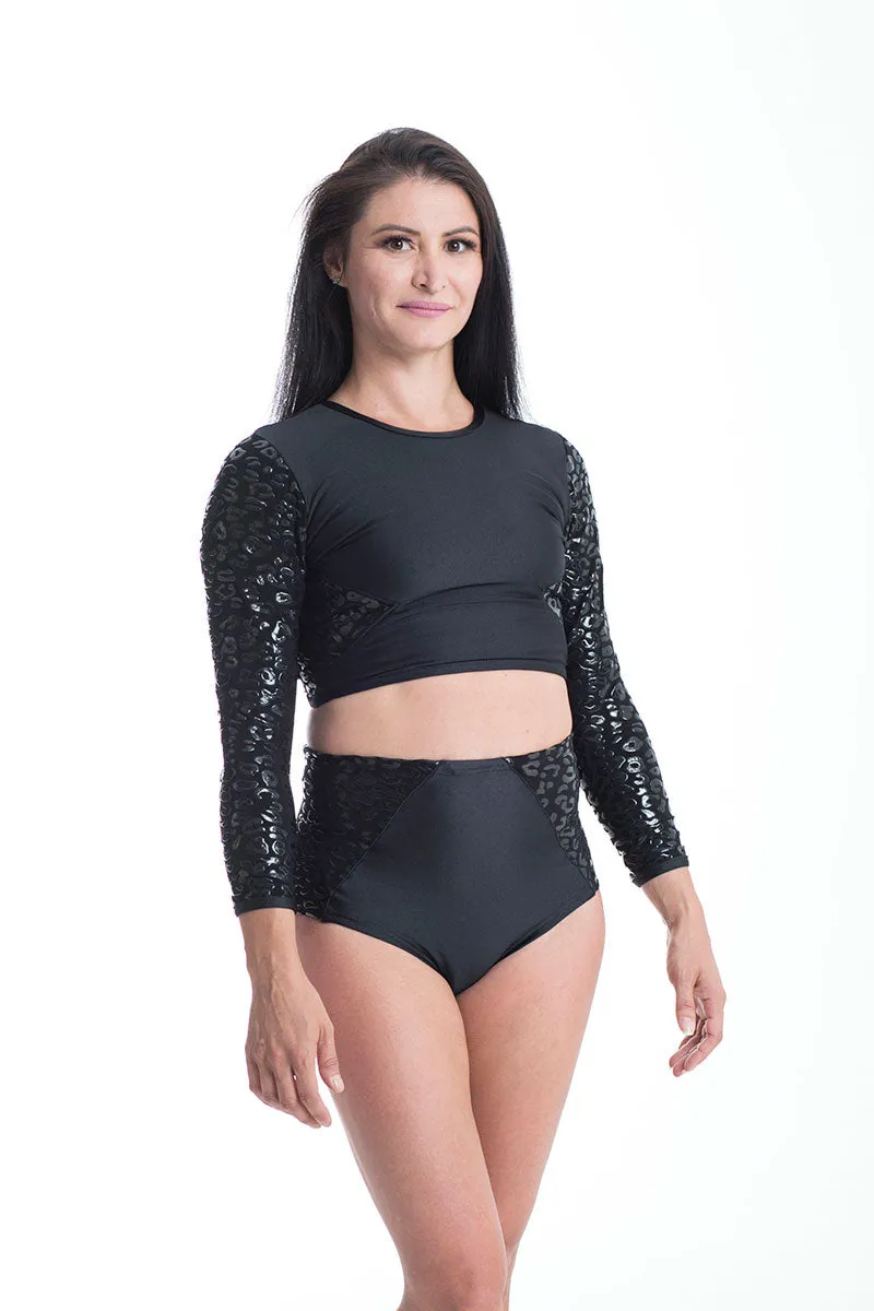 Paradise Chick Superhero Series Ultra Grip Crop Top - Black Leopard