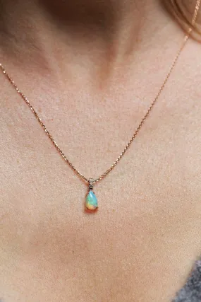 Pear Fire Opal Gold Necklace With Pave Diamonds