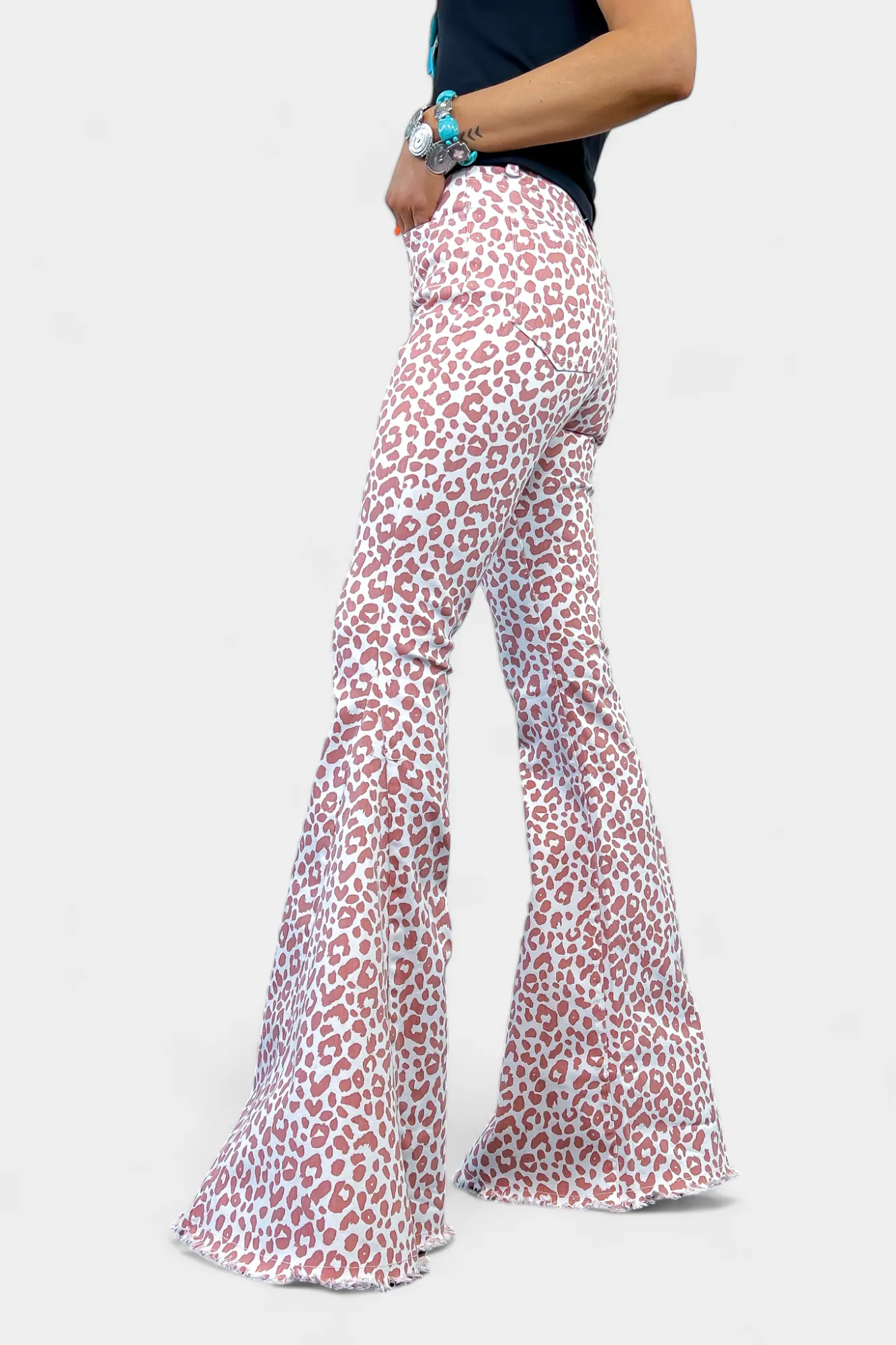 Pink Leopard Flared Jeans