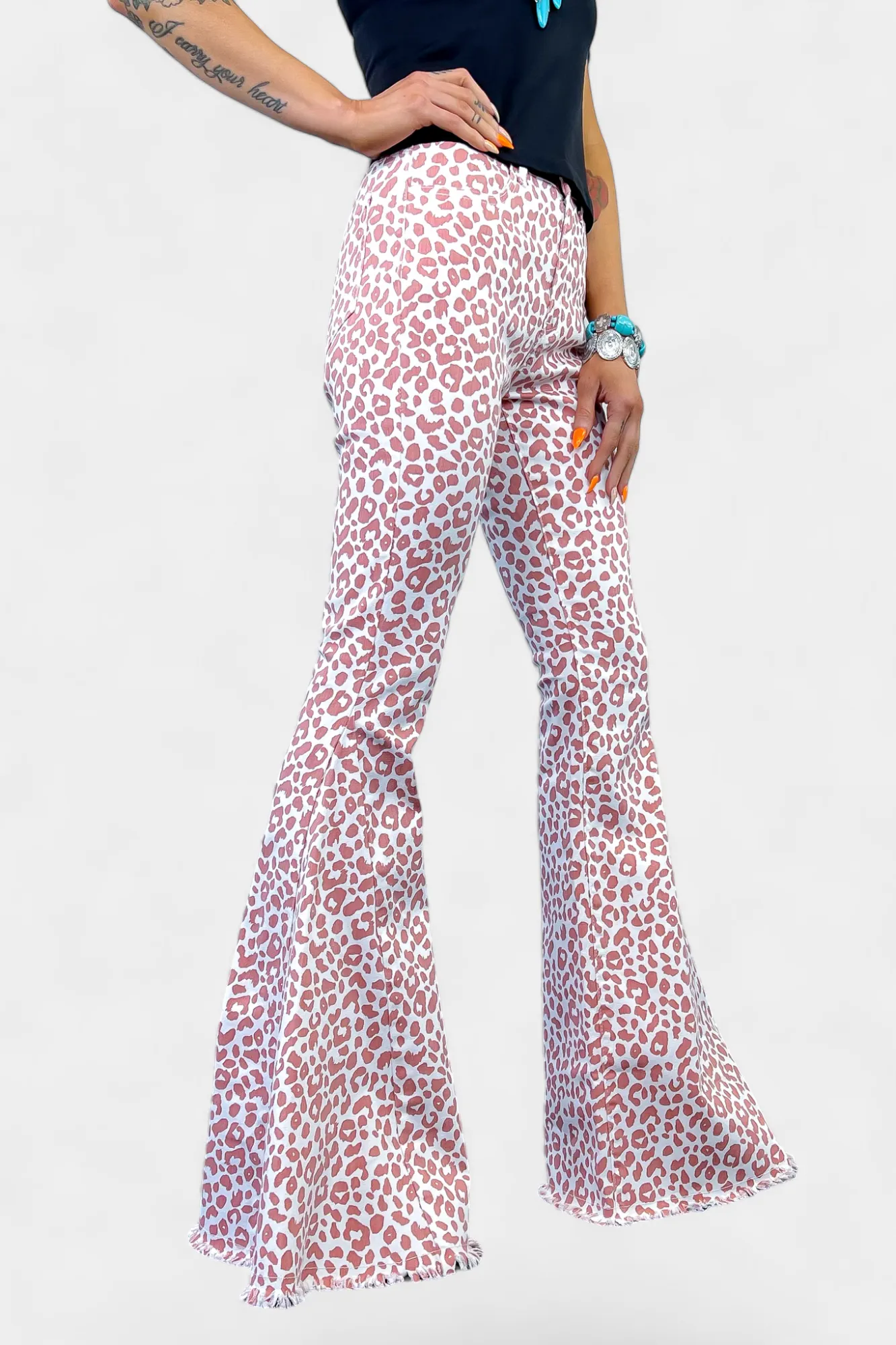 Pink Leopard Flared Jeans