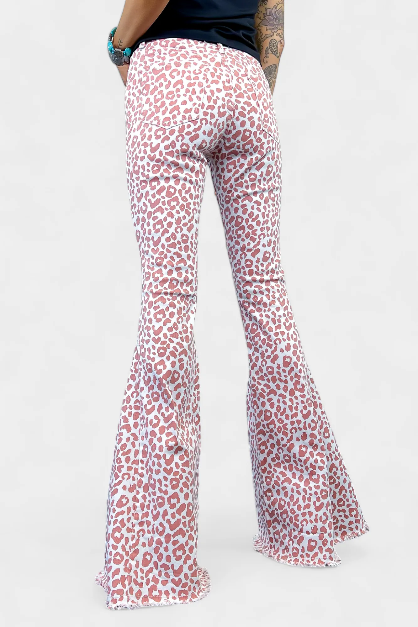 Pink Leopard Flared Jeans