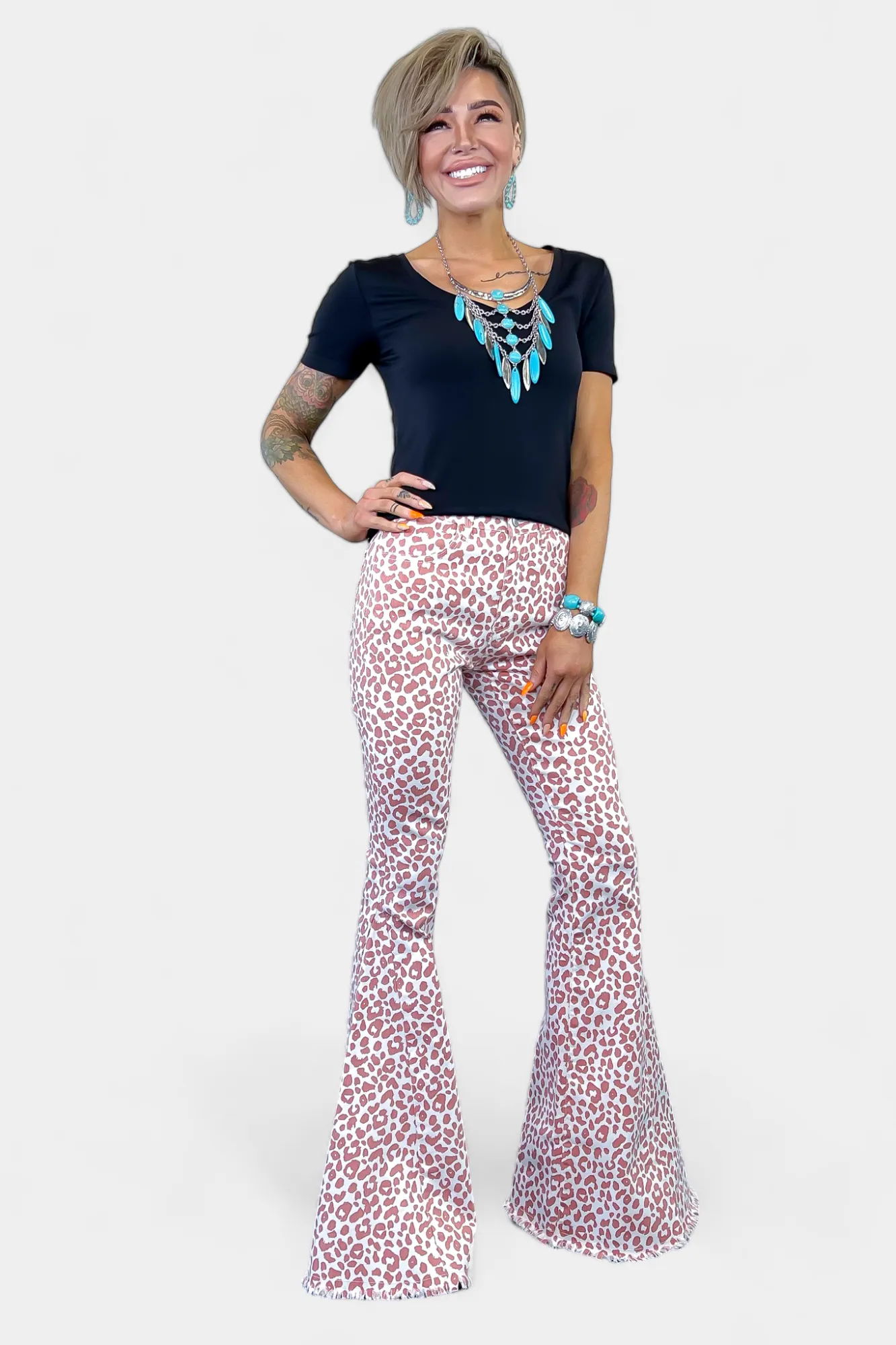 Pink Leopard Flared Jeans