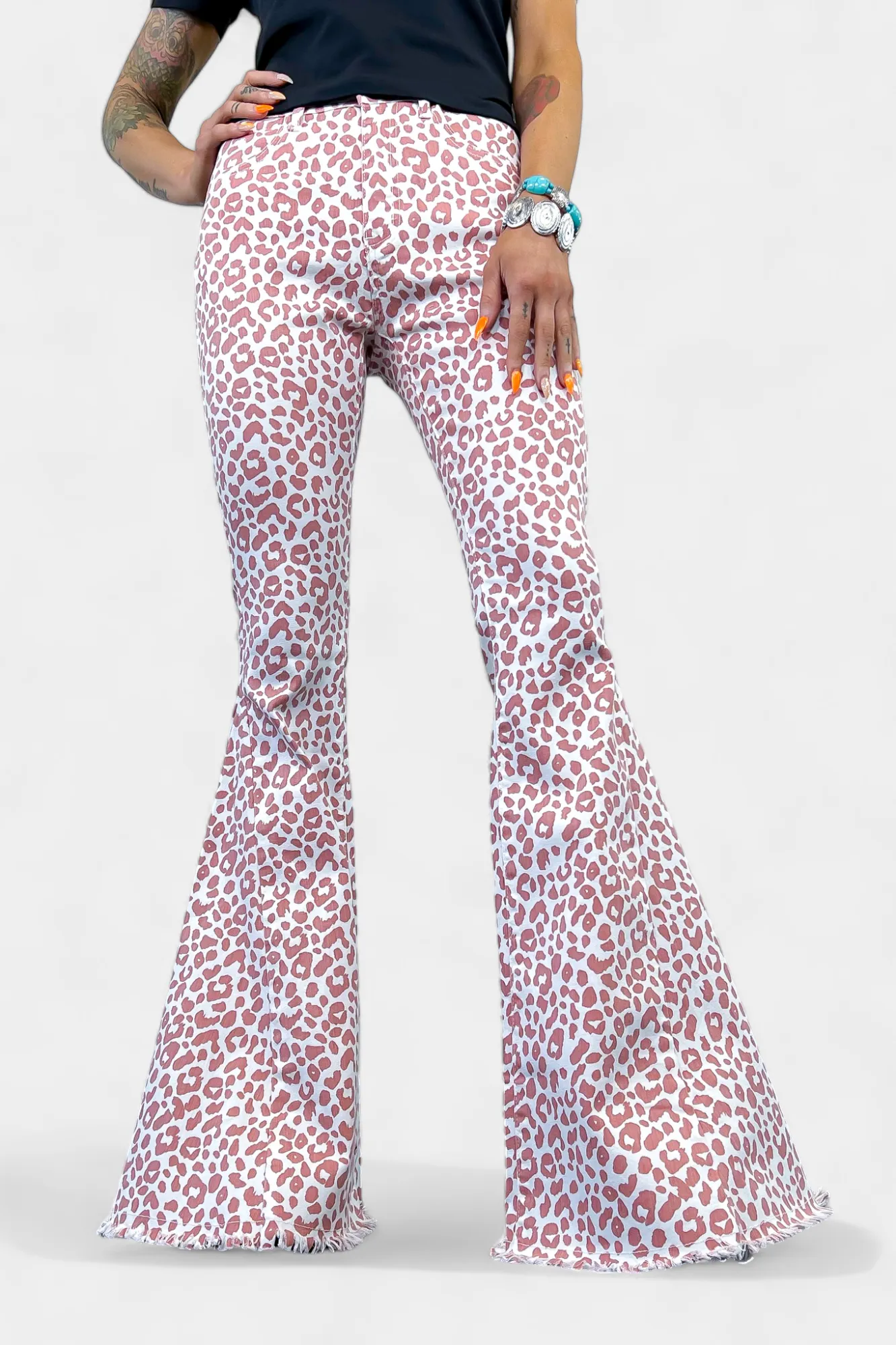 Pink Leopard Flared Jeans