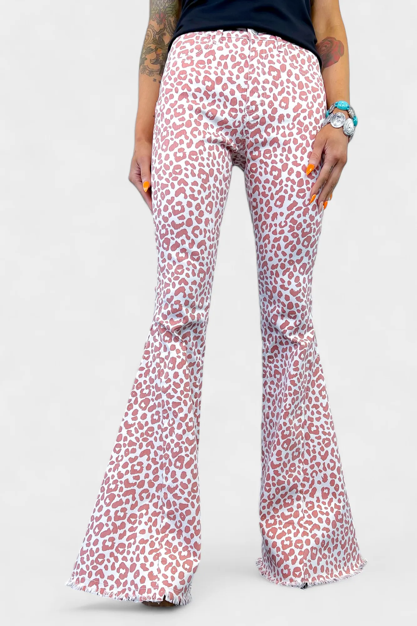 Pink Leopard Flared Jeans