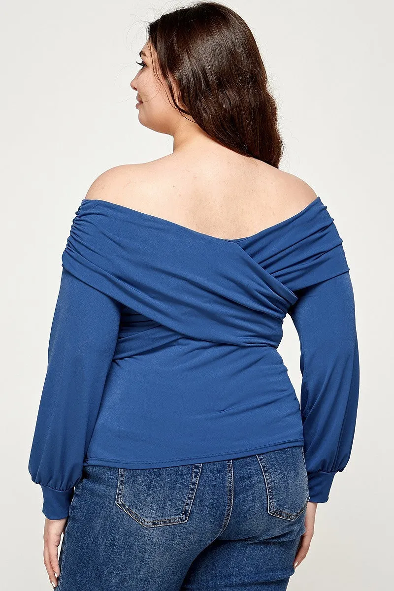 Plus Size Solid Wrap Dressy Top