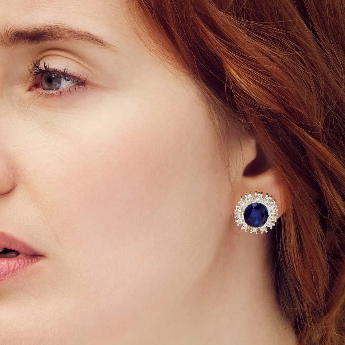 Princess Diana Inspired Earrings: Vintage Sapphire Crystal Stud Earrings