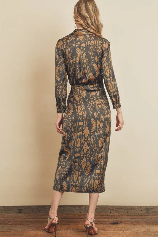 Printed Midi Shirt Wrap Dress