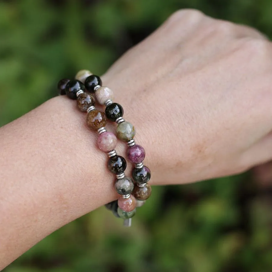 Protection Watermelon Tourmaline 27 Bead Wrist Mala Bracelet