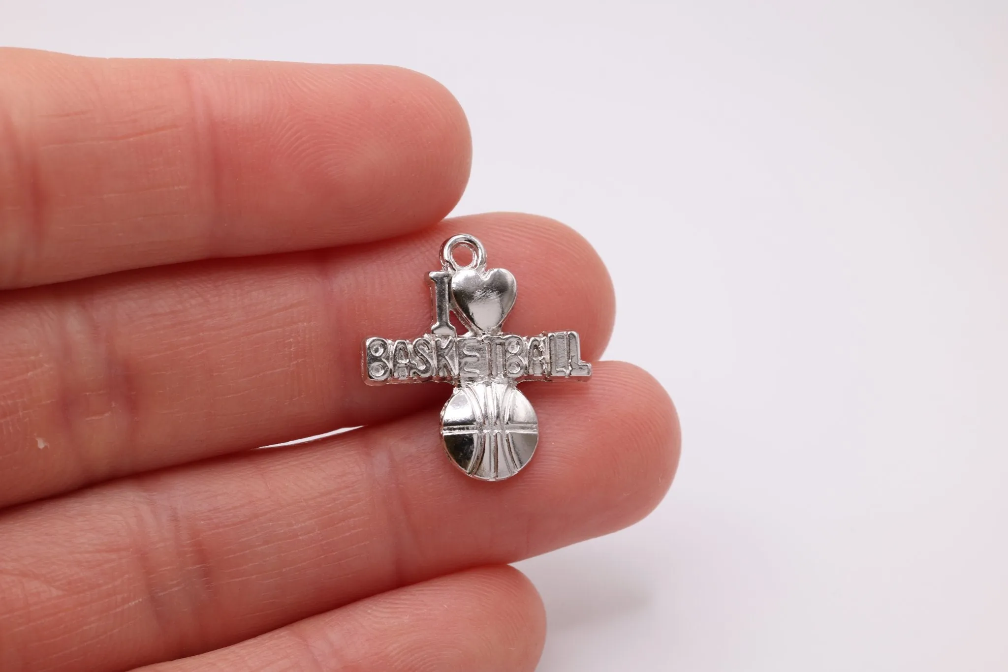 "I Love Basketball" Wholesale Charm, 925 Sterling Silver, 596