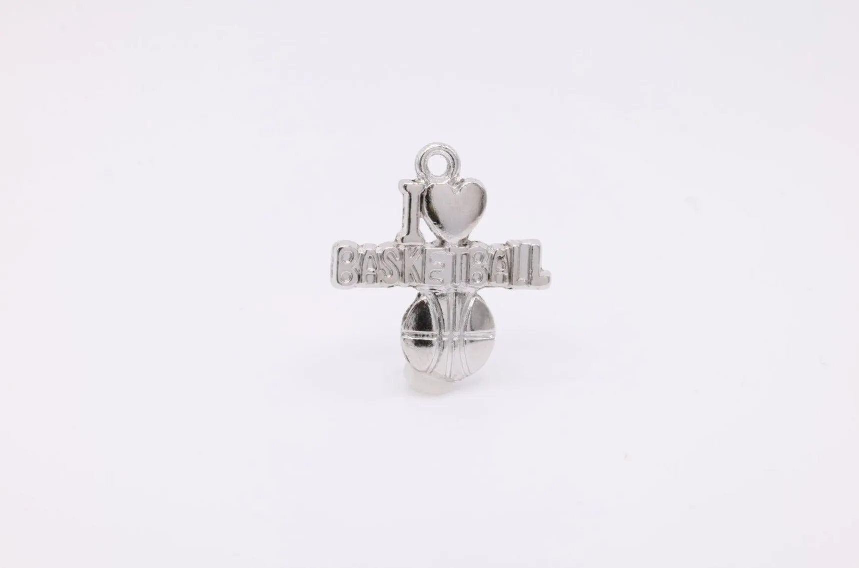 "I Love Basketball" Wholesale Charm, 925 Sterling Silver, 596