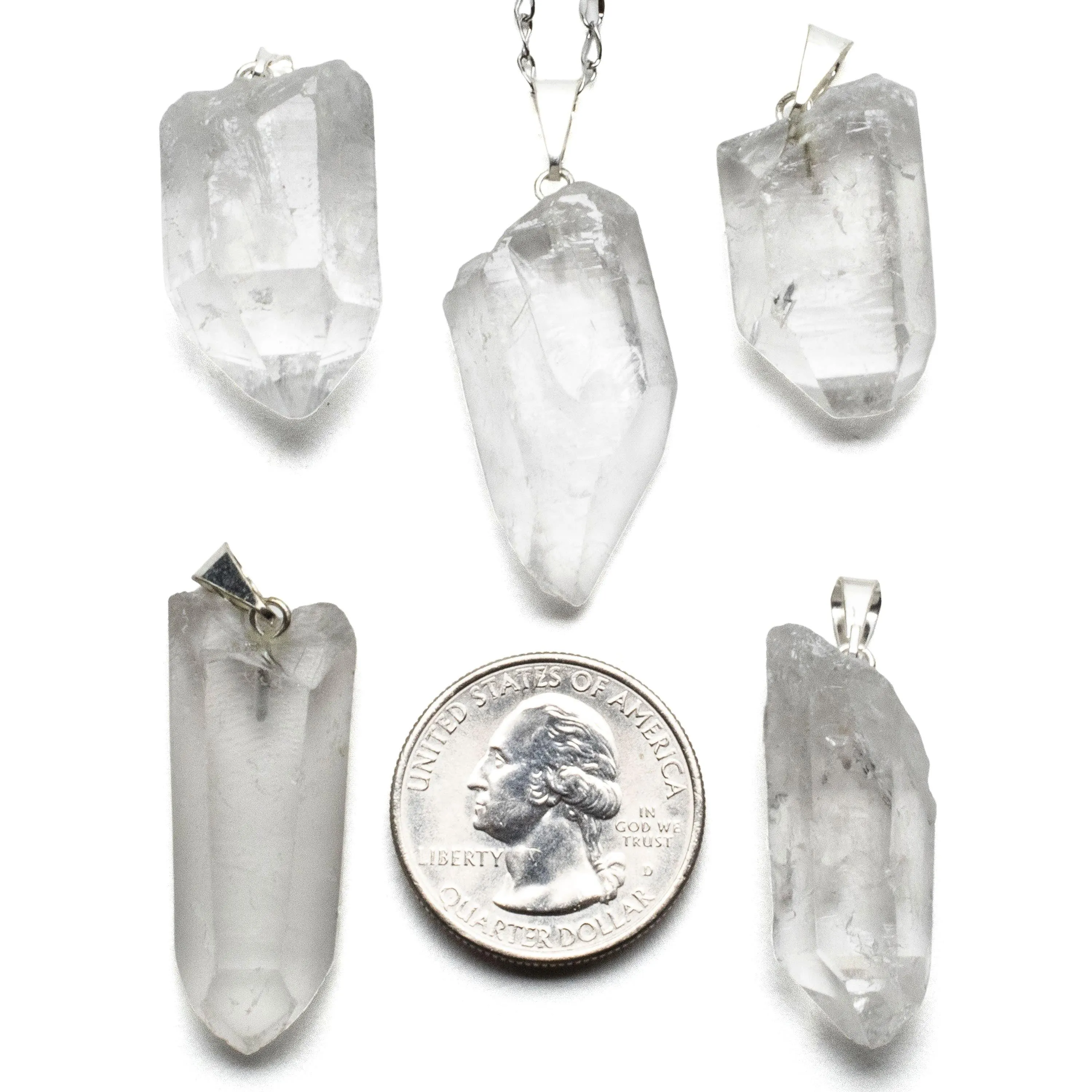 Raw Quartz Point Healing Stone Pendant on Necklace