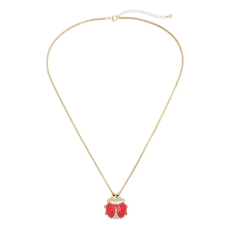 Red Lady Bug Statement Sweater Chain Necklace