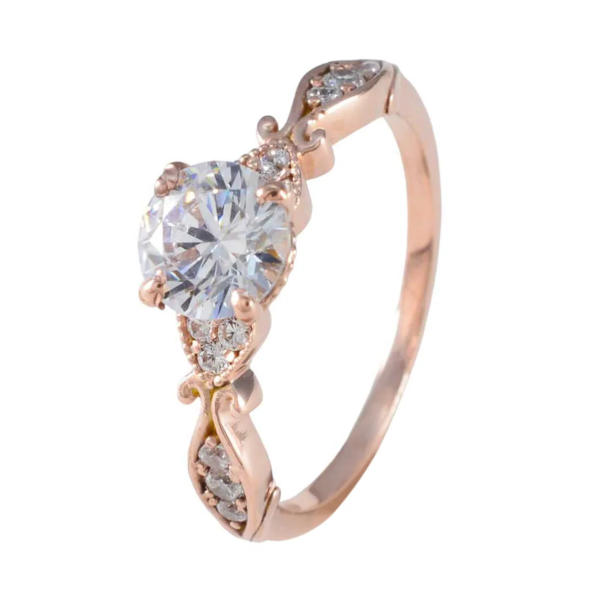 Riyo Bulk Silver Ring With Rose Gold Plating White CZ Stone Round Shape Prong Setting  Jewelry Birthday Ring