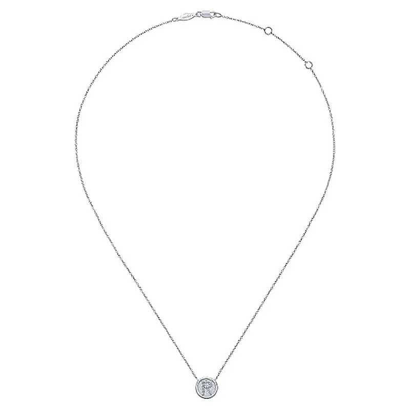 Round Pavé Initial R Pendant Necklace