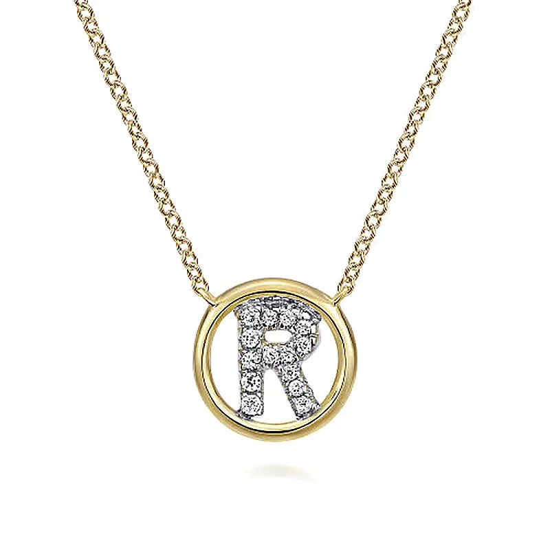 Round Pavé Initial R Pendant Necklace