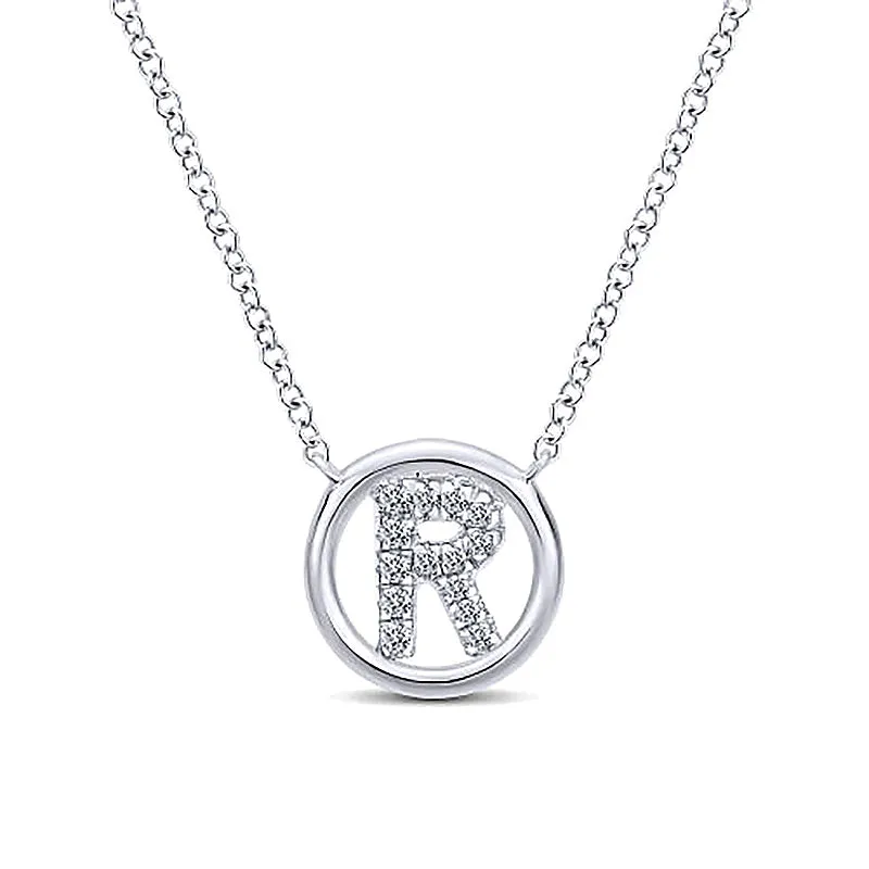 Round Pavé Initial R Pendant Necklace