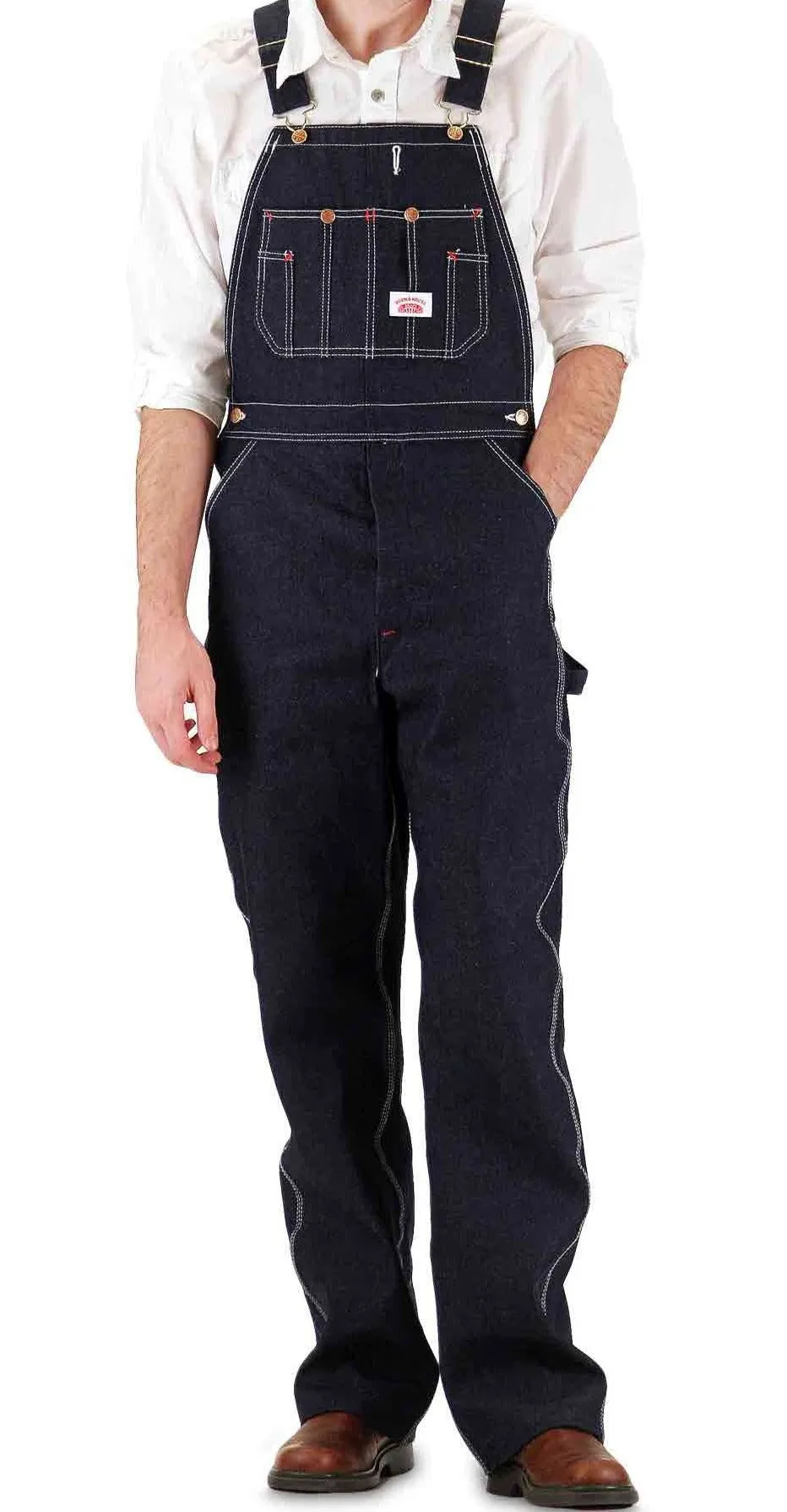 Sale: Zipper Fly Blue Denim Bib Overalls by ROUND HOUSE Made in USA 980