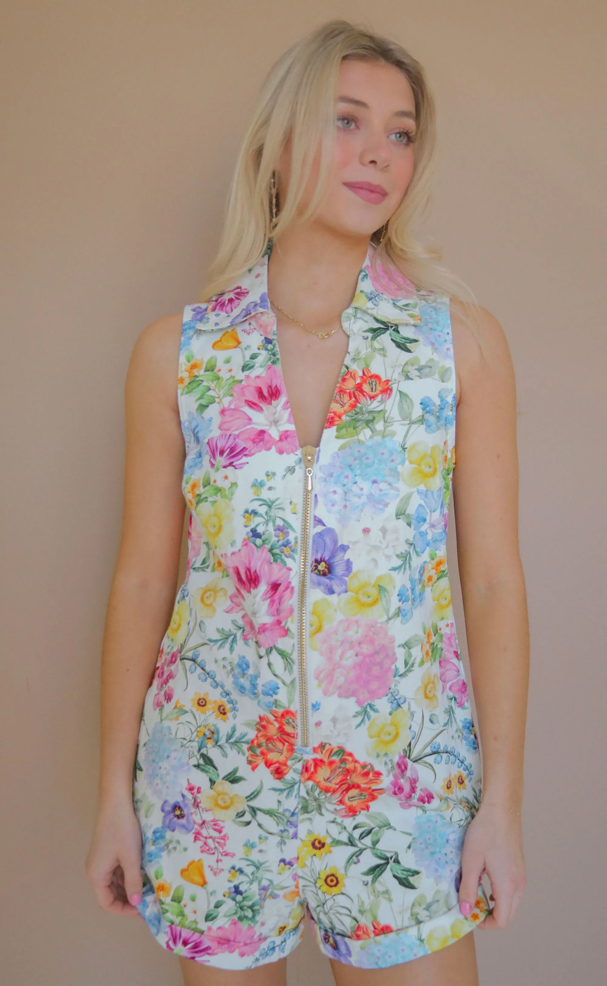 show me your mumu: reno romper - ivory botanical floral