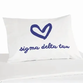 Sigma Delta Tau Sorority Name with Heart Design on Printed Pillowcase