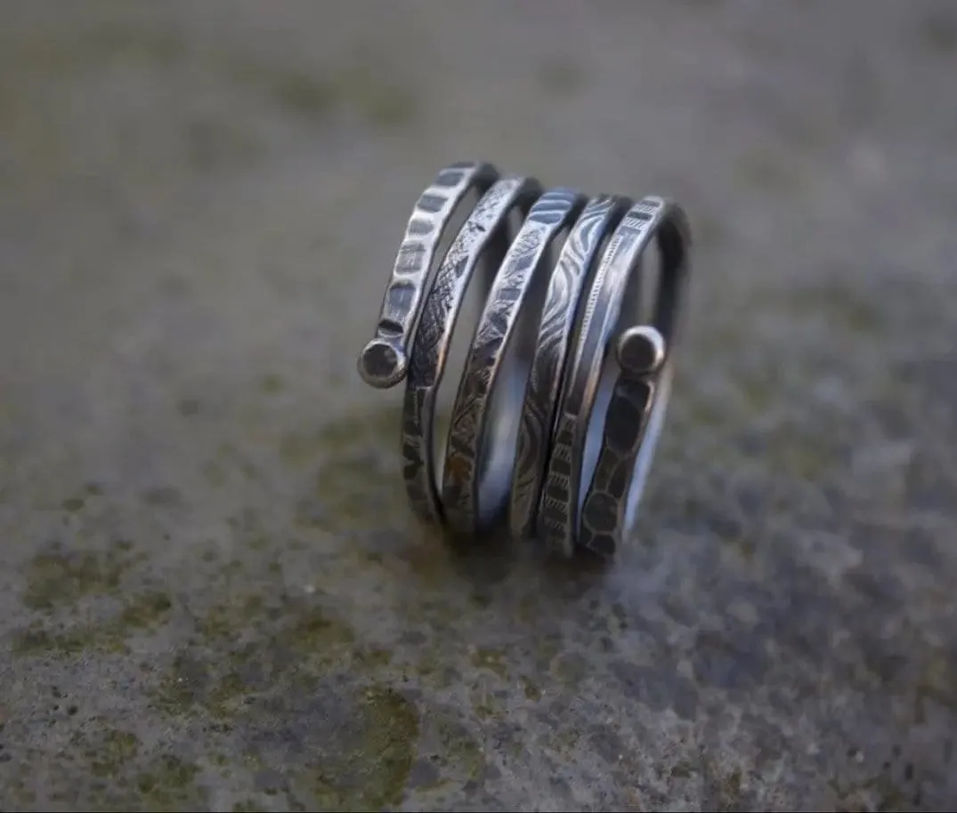 Silver Adjustable Spiral Textured Ring