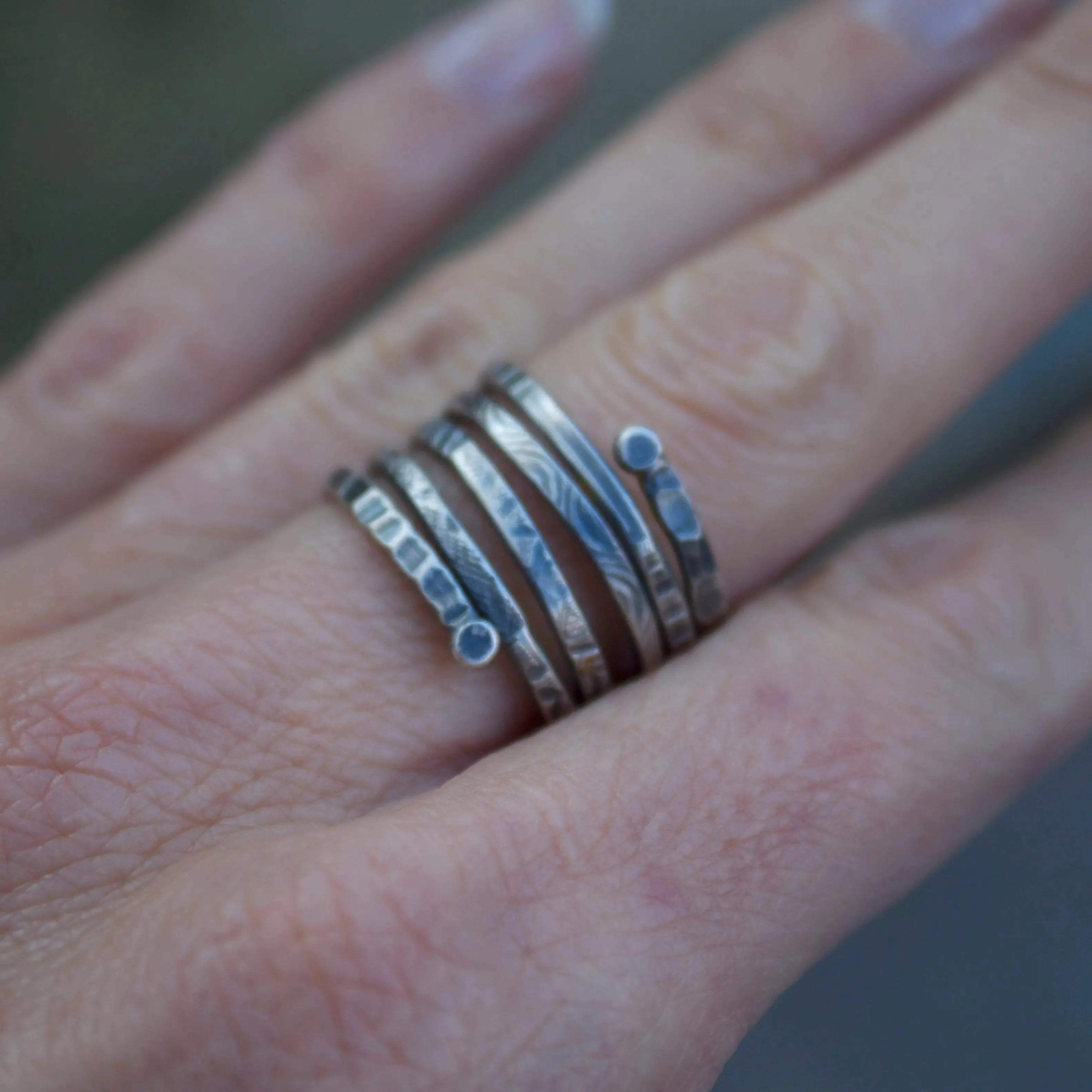 Silver Adjustable Spiral Textured Ring