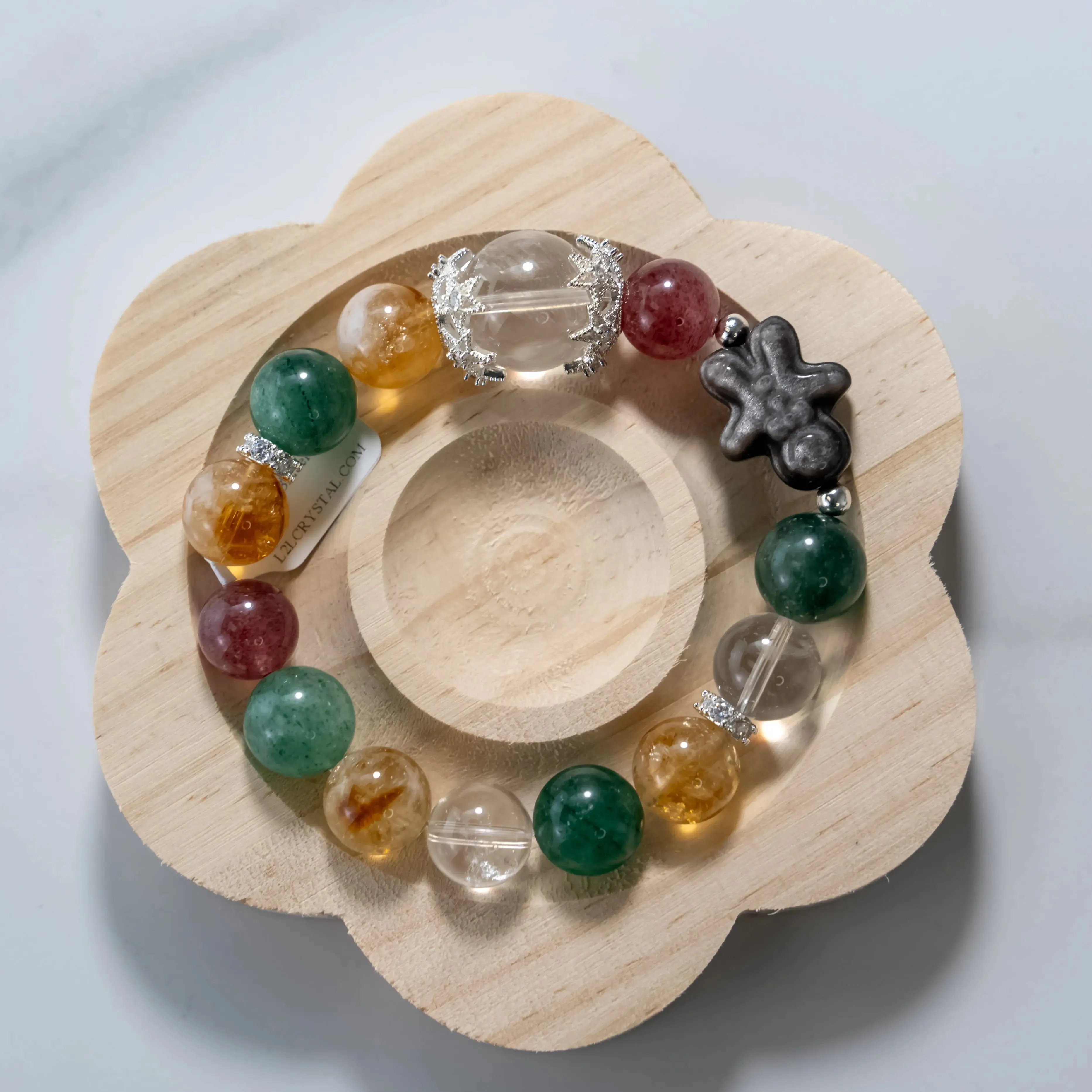 Silver Obsidian Gingerbread Man Citrine Strawberry Quartz Bracelet