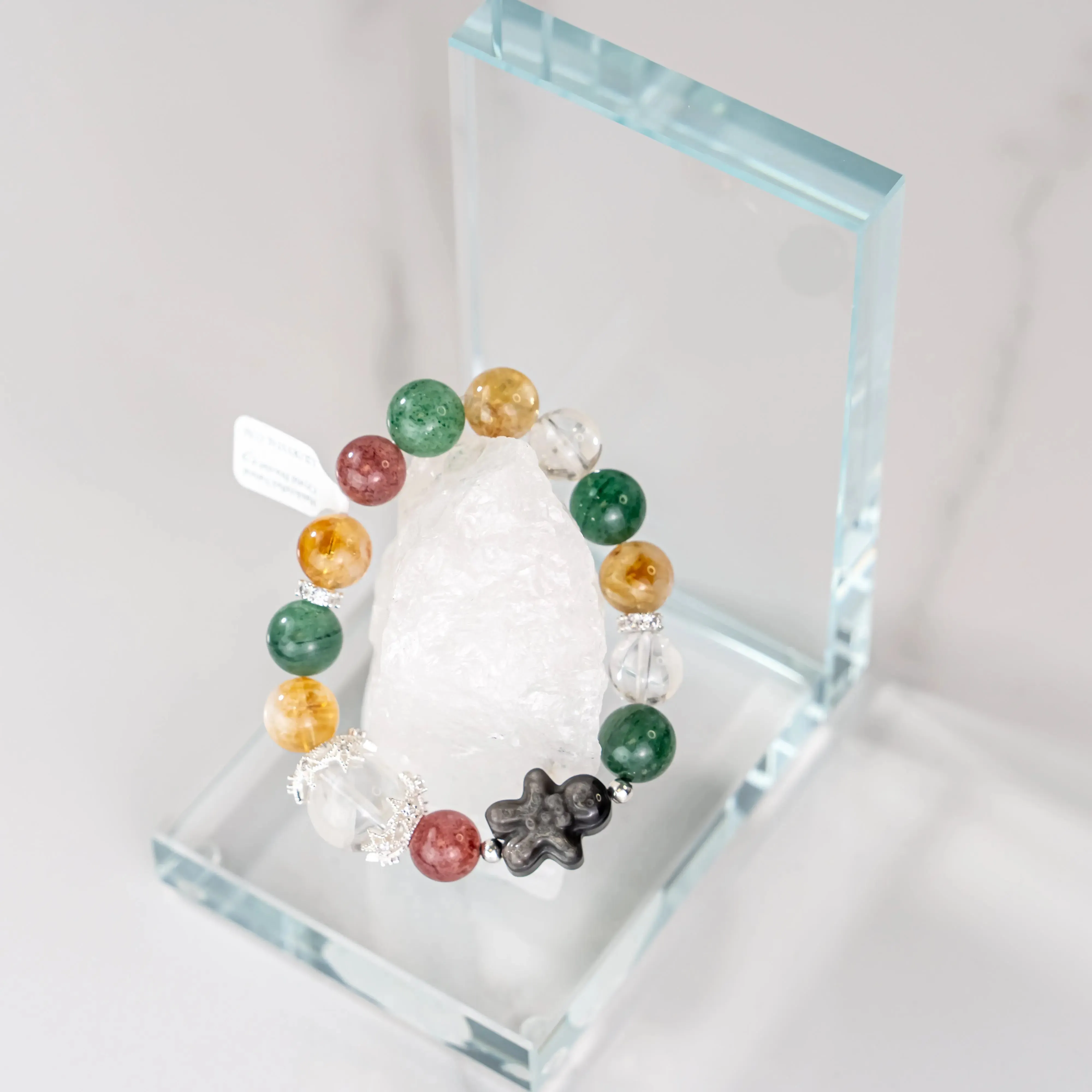 Silver Obsidian Gingerbread Man Citrine Strawberry Quartz Bracelet