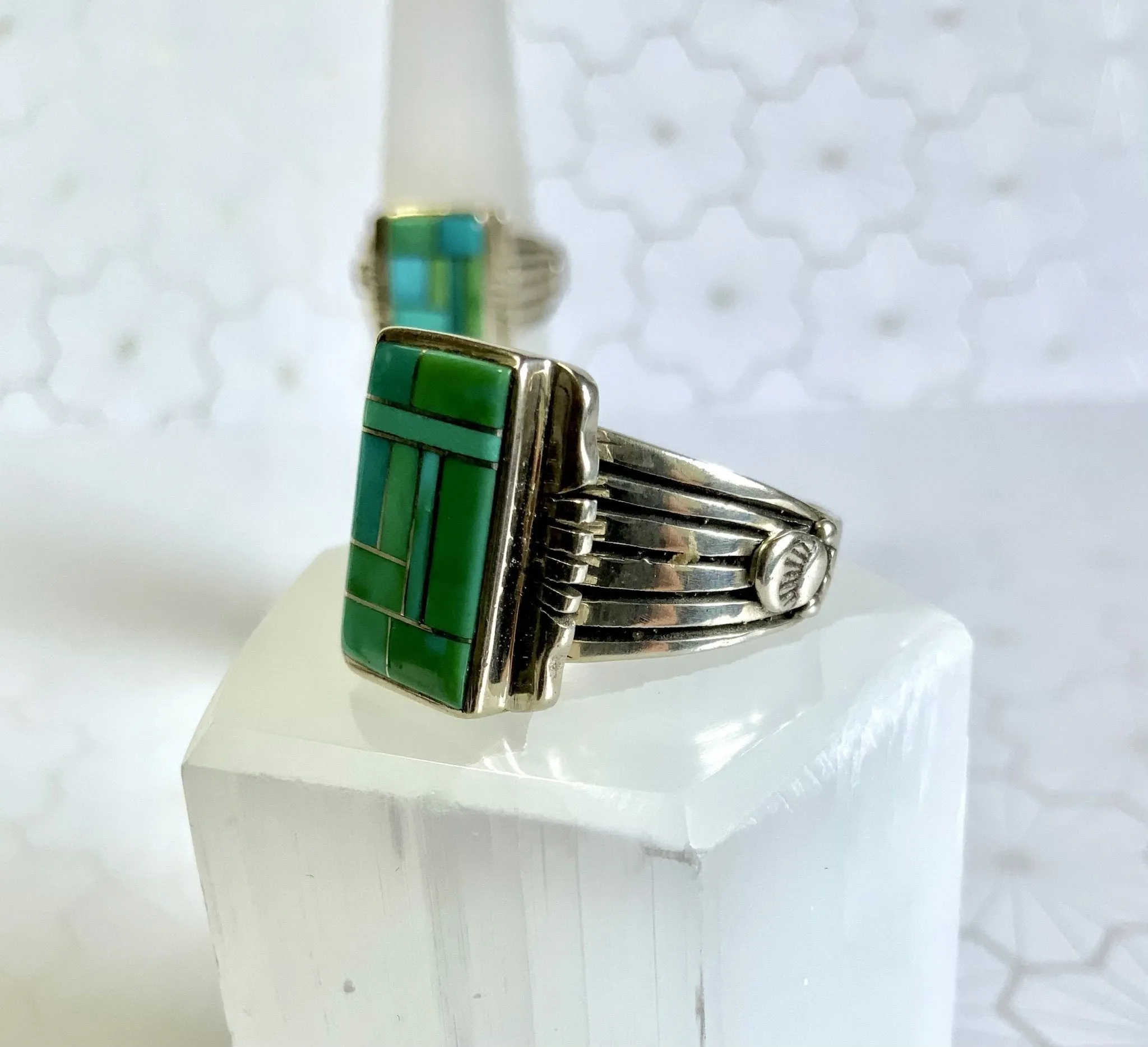 Sun Catcher Green and Blue Turquoise Inlay Ring