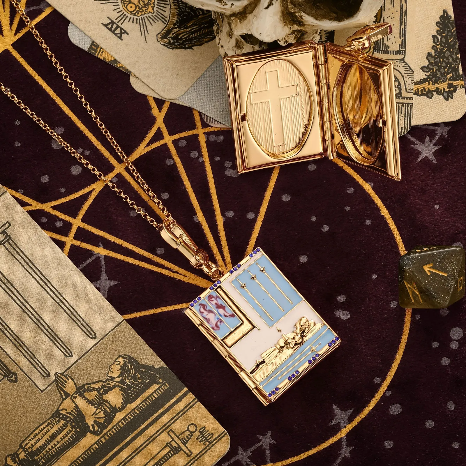 Tarot Locket Necklace - Four of Swords