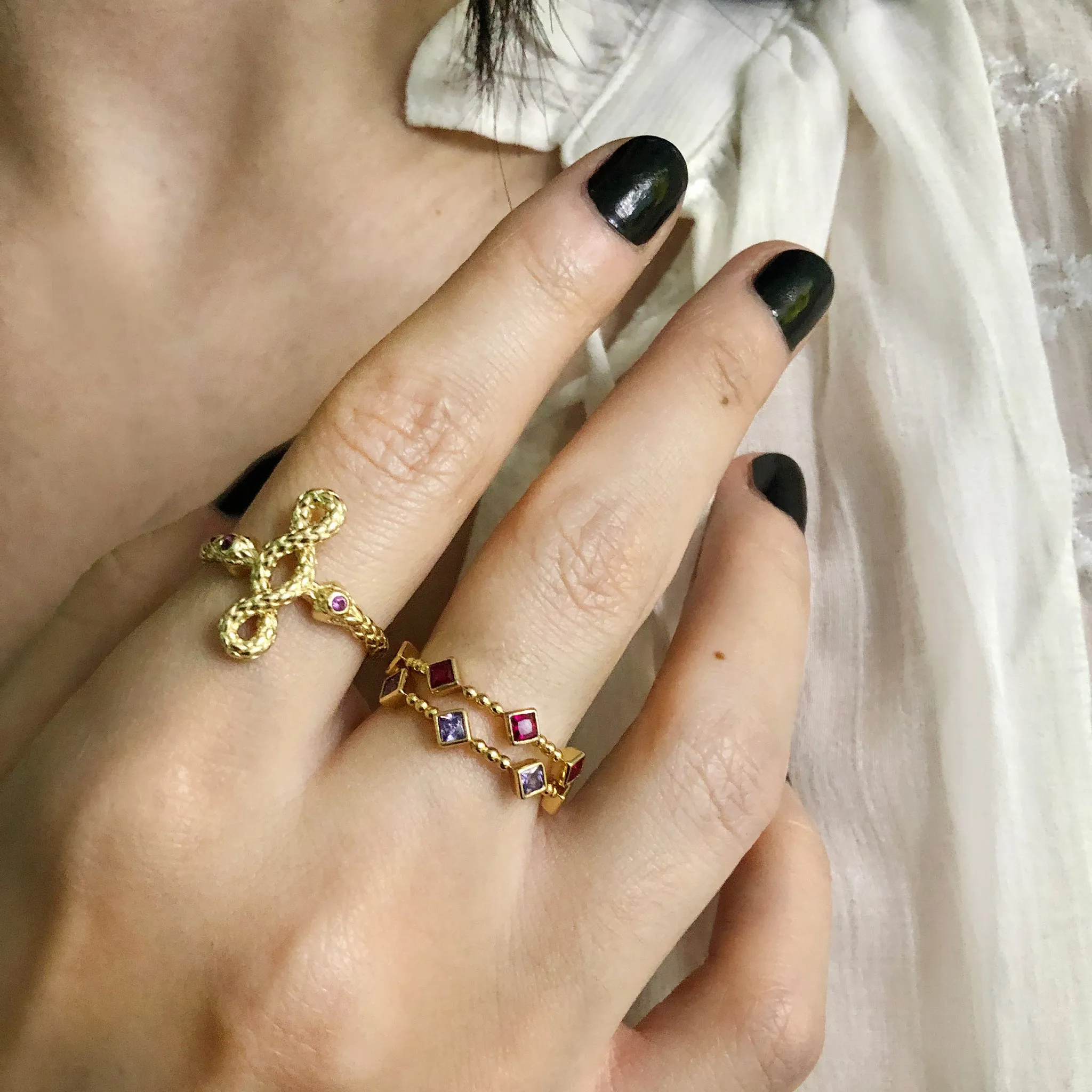 Templar Stacking Ring in 14K Gold  - Amethyst