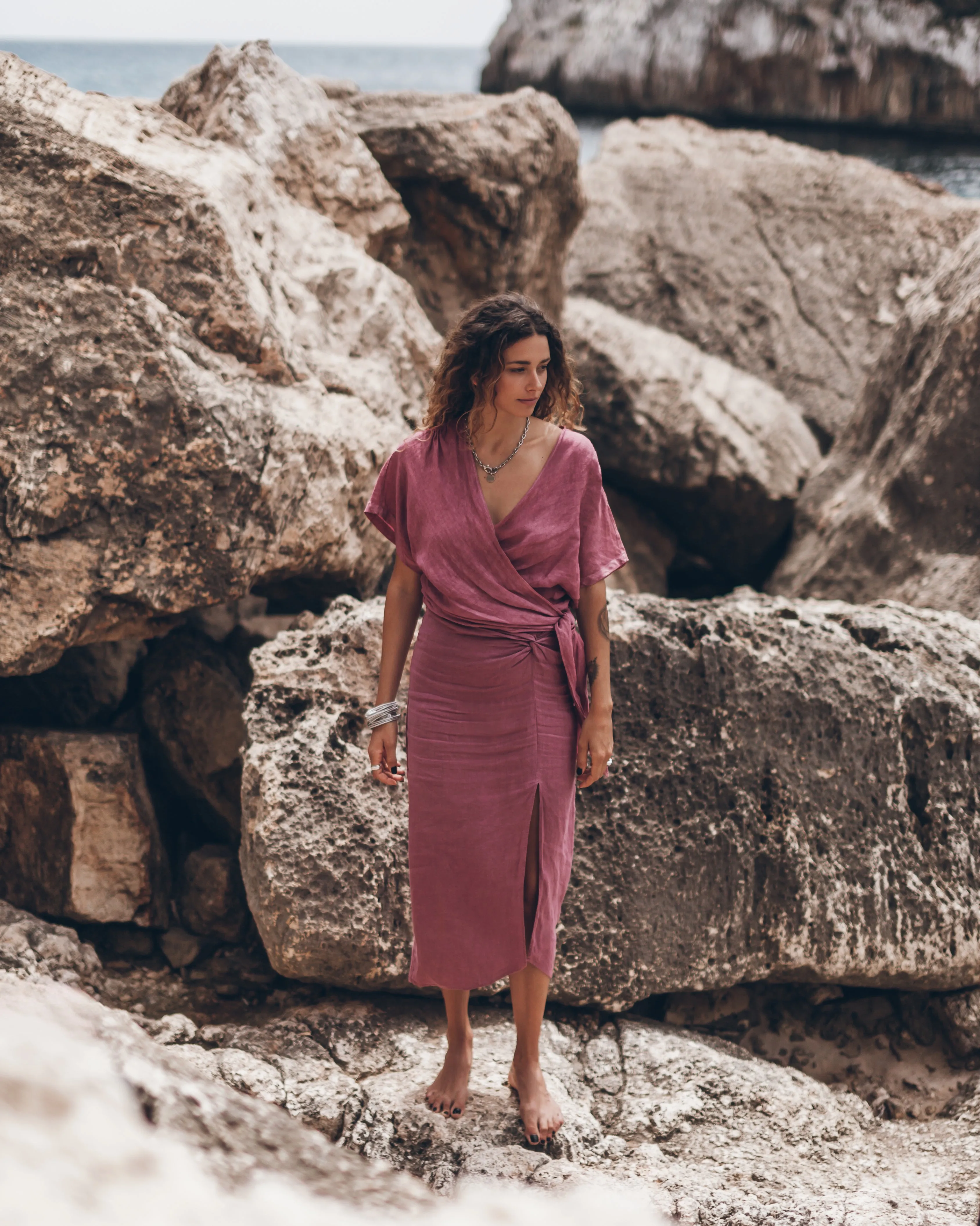 The Pink Linen Wrap Top