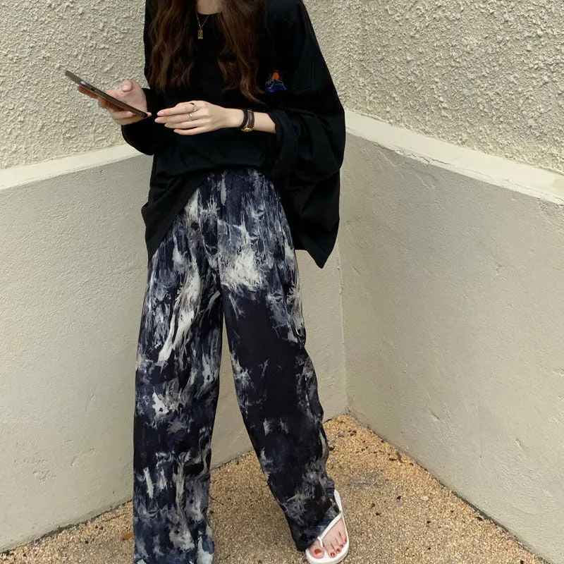 Tie-Dye Pants With Elastic Waist