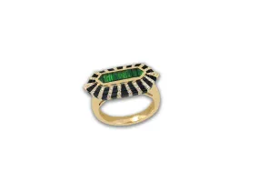 Twist Double Bullet Tsavorite Garnet, Black Sapphire & Diamond Ring