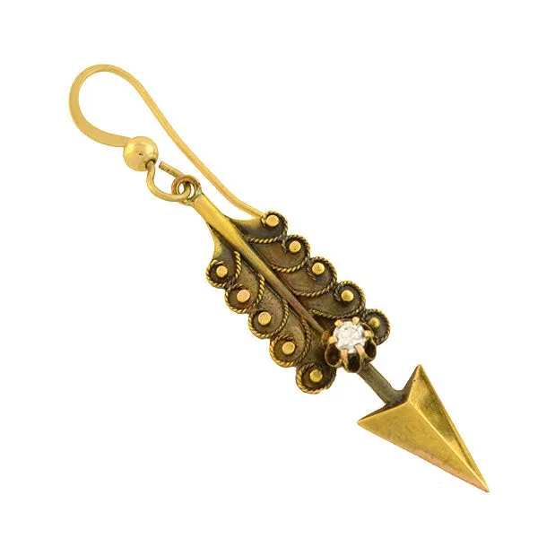 Victorian 14kt Yellow Gold Diamond Arrow Earrings