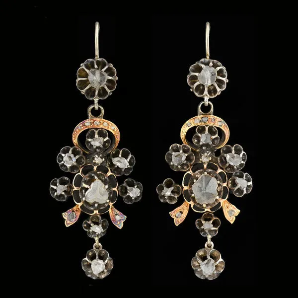 Victorian Dramatic Silver & 14kt Rose Cut Earrings