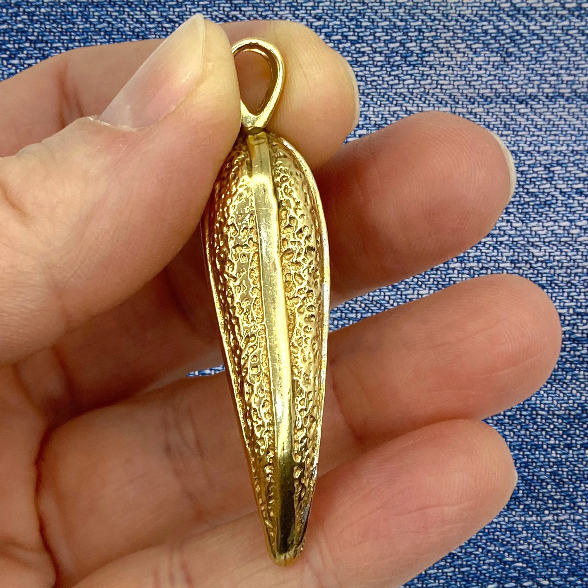 Vintage 14K Gold Large Italian Horn Diamond Pendant