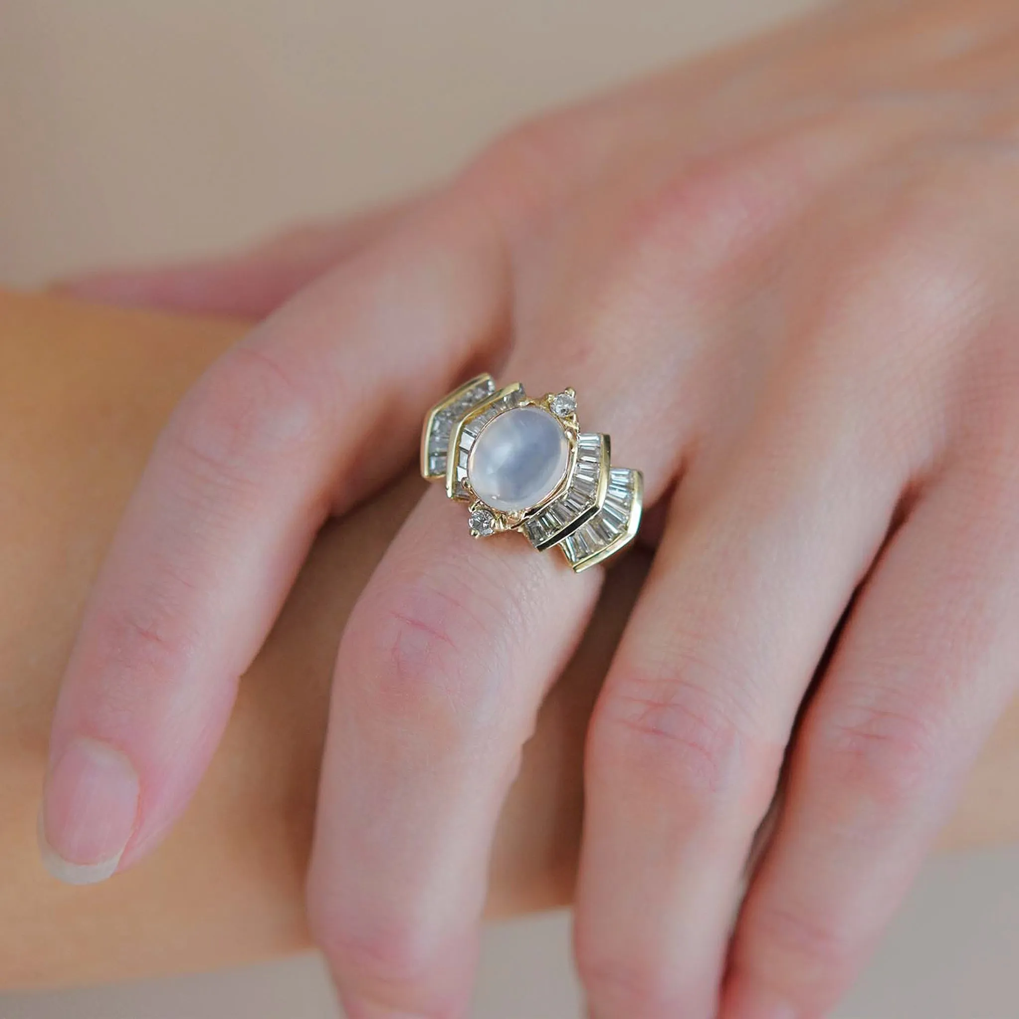 Vintage 14kt Moonstone   Diamond Ring 1.50ctw